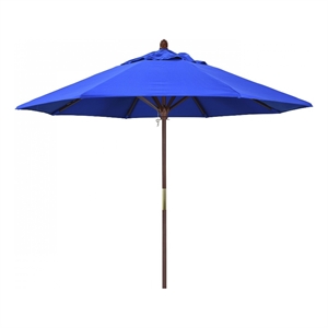 Pemberly Row 9' Push Lift Wood Pole Patio Umbrella in Performance Fabric Blue