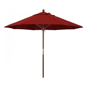 Pemberly Row 9' Push Lift Wood Pole Patio Umbrella in Performance Fabric Red