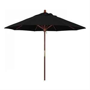 Pemberly Row 9' Push Lift Wood Pole Patio Umbrella in Performance Fabric Black