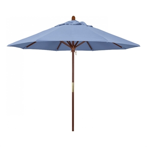 Pemberly Row 9' Push Lift Wood Pole Patio Umbrella in Performance Fabric Blue