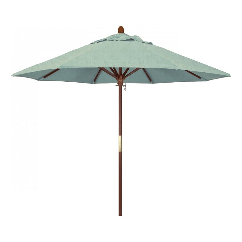 Pemberly Row 9' Push Lift Wood Pole Patio Umbrella in Performance Fabric Spa