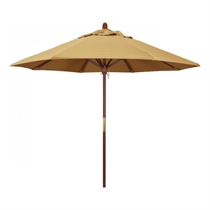 Pemberly Row 9' Push Lift Wood Pole Patio Umbrella in Performance Fabric Wheat