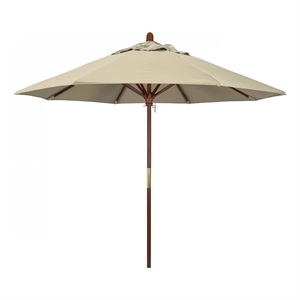 Pemberly Row 9' Push Lift Wood Pole Patio Umbrella in Performance Fabric Beige