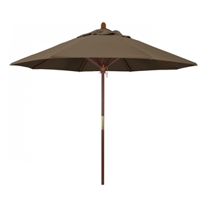 Pemberly Row 9' Push Lift Wood Pole Patio Umbrella in Performance Fabric Cocoa