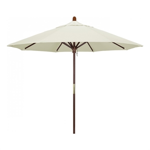 Pemberly Row 9' Push Lift Wood Pole Patio Umbrella in Performance Fabric Canvas
