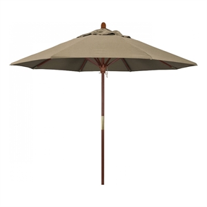 Pemberly Row 9' Push Lift Wood Pole Patio Umbrella in Performance Fabric Beige