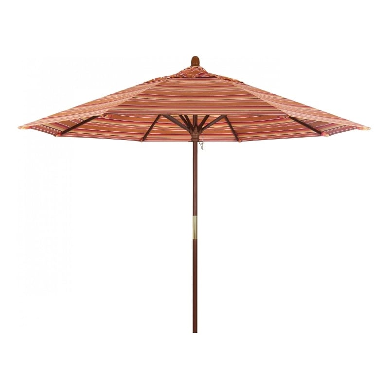 Pemberly Row 9' Push Lift Wood Pole Patio Umbrella in Performance Fabric Mango
