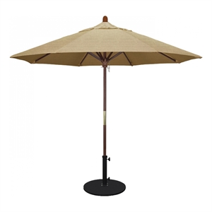Pemberly Row 9' Push Lift Wood Pole Patio Umbrella in Performance Fabric Sesame