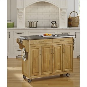Pemberly Row Contemporary Wood Rolling Kitchen Cart in Brown