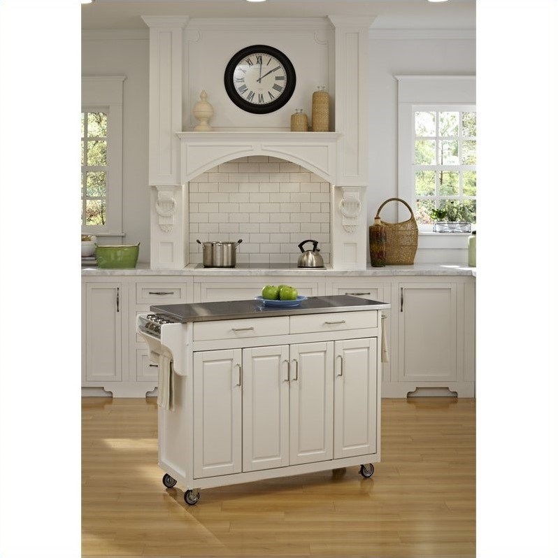 Pemberly Row Contemporary Wood Kitchen Cart in Off White Finish