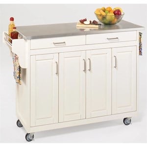 Pemberly Row Contemporary Wood Kitchen Cart in Off White Finish