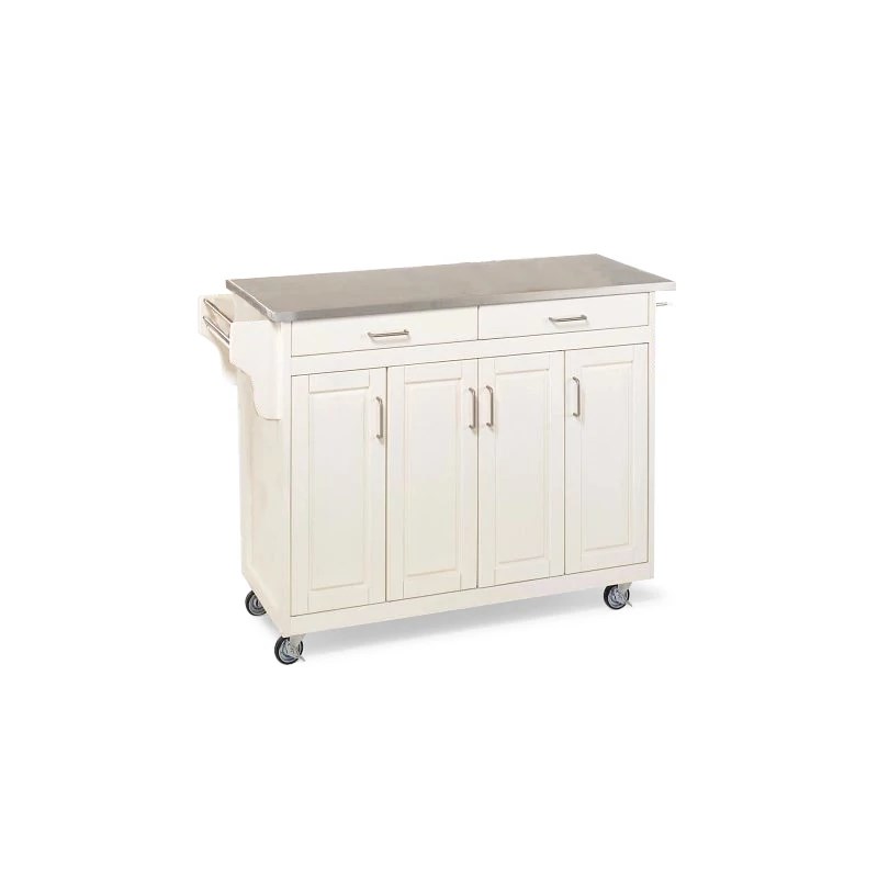 Pemberly Row Contemporary Wood Kitchen Cart in Off White Finish