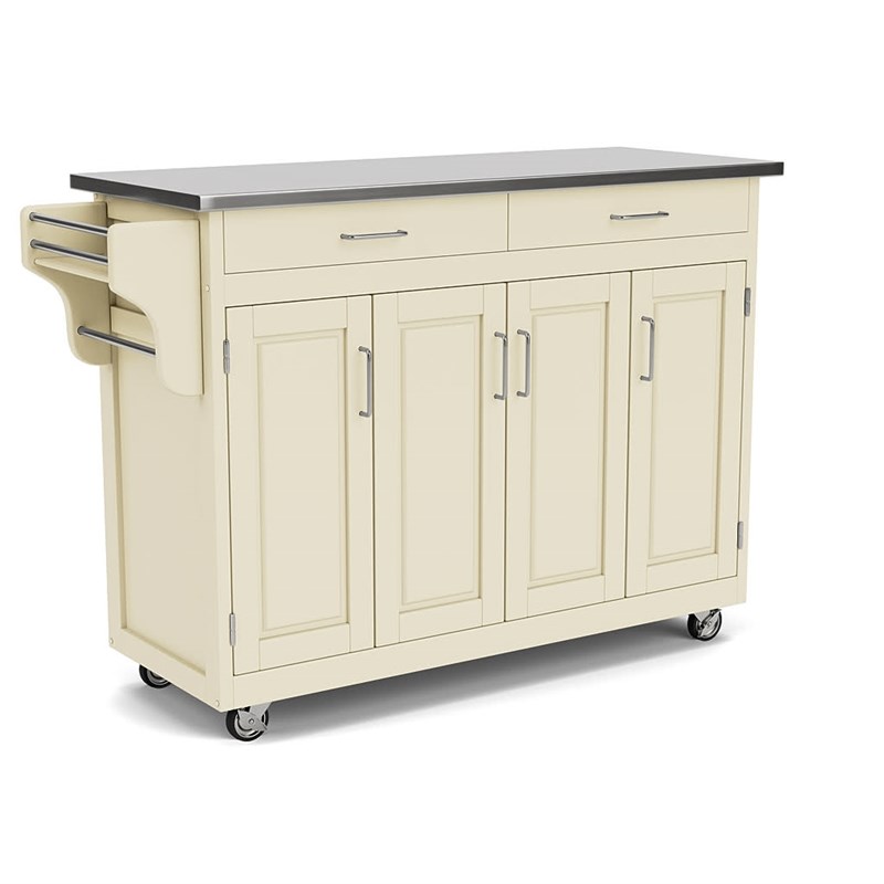 Pemberly Row Contemporary Wood Kitchen Cart in Off White Finish