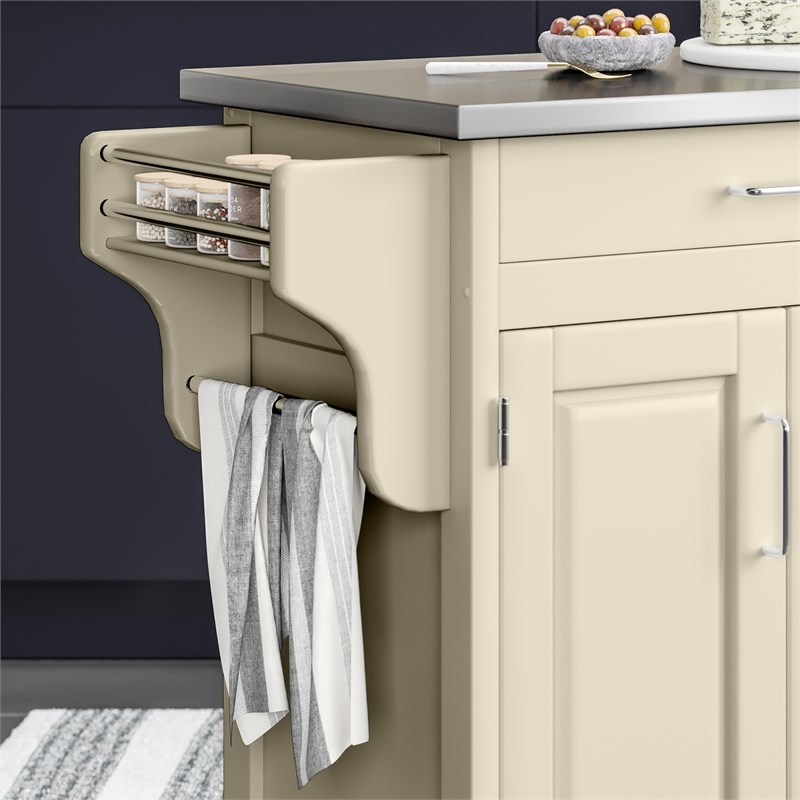 Pemberly Row Contemporary Wood Kitchen Cart in Off White Finish