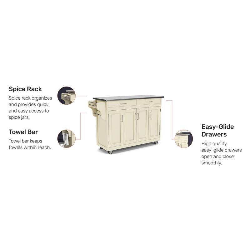 Pemberly Row Contemporary Wood Kitchen Cart in Off White Finish