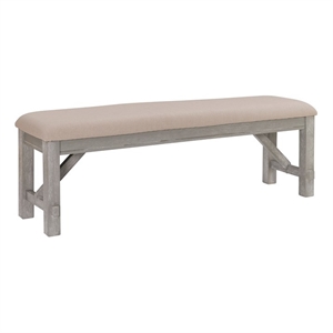 Pemberly Row Sturdy Wood Bench Tan Upholstered Seat in Grey Oak Stain