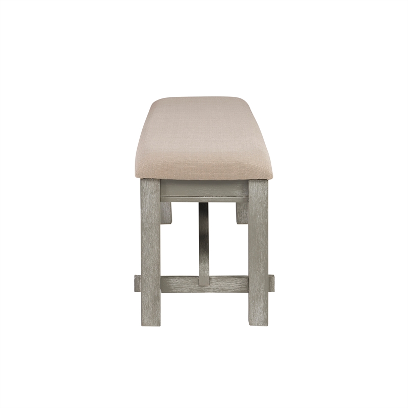 Pemberly Row Sturdy Wood Bench Tan Upholstered Seat in Grey Oak Stain