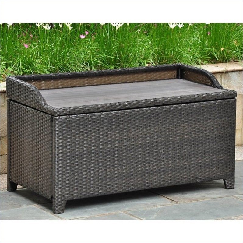 Pemberly Row Contemporary Patio Storage Bench in Antique Black