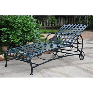 Pemberly Row Contemporary Iron Patio Chaise Lounge in Verdi Gris
