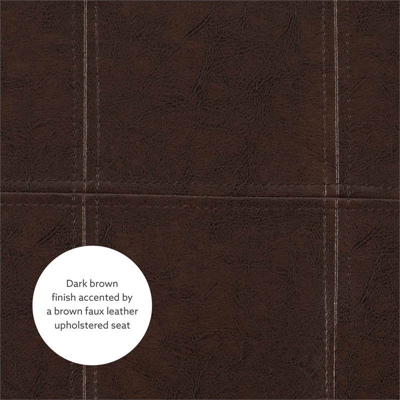 Pemberly Row Backless Bar Stool Brown Faux Leather Wood Frame in Brown Finish