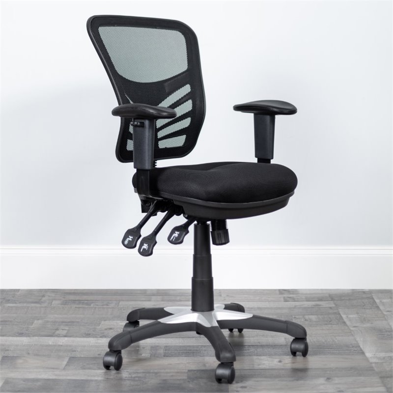 Pemberly Row Contemporary Mid-Back Mesh Office Chair in Black