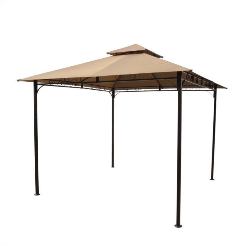 Pemberly Row Contemporary Outdoor Canopy Gazebo in Khaki Finish