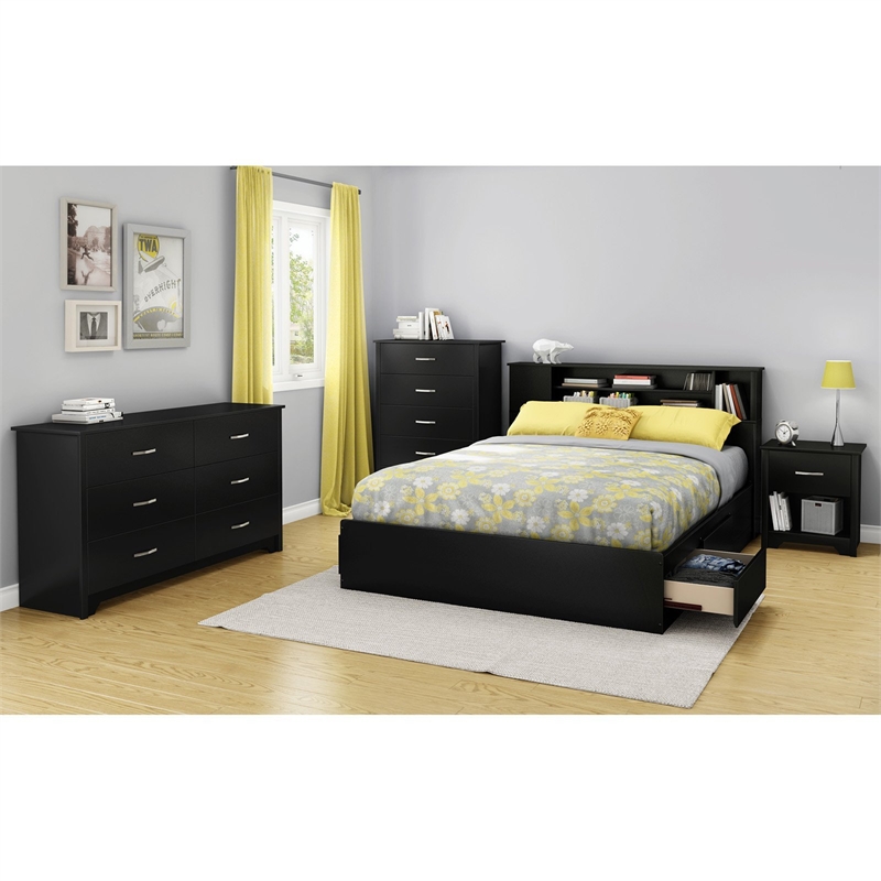 Pemberly Row Contemporary 6 Drawer Dresser in Pure Black Finish