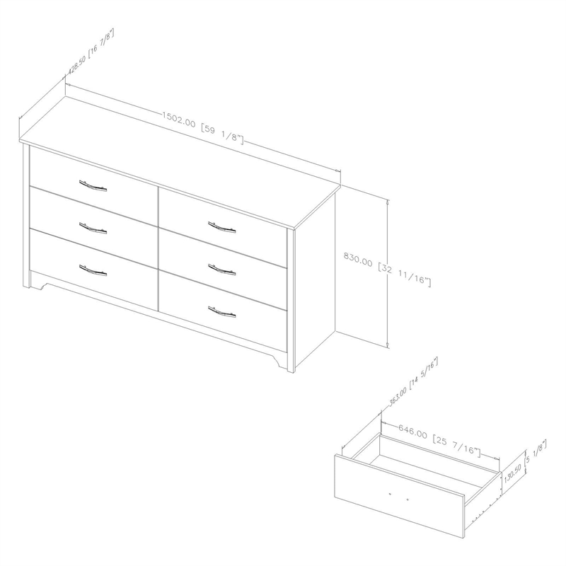 Pemberly Row Contemporary 6 Drawer Dresser in Pure Black Finish