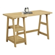 Pemberly Row Trestle Desk in Off White Light Oak Wood Finish