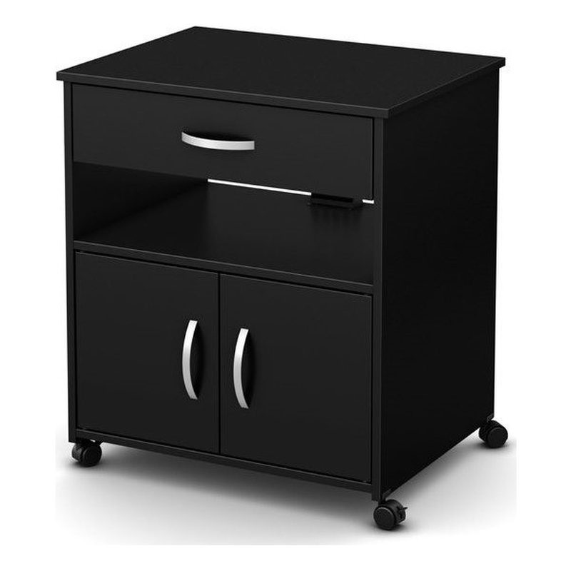 Pemberly Row Contemporary Wood Printer Cart in Pure Black Finsih