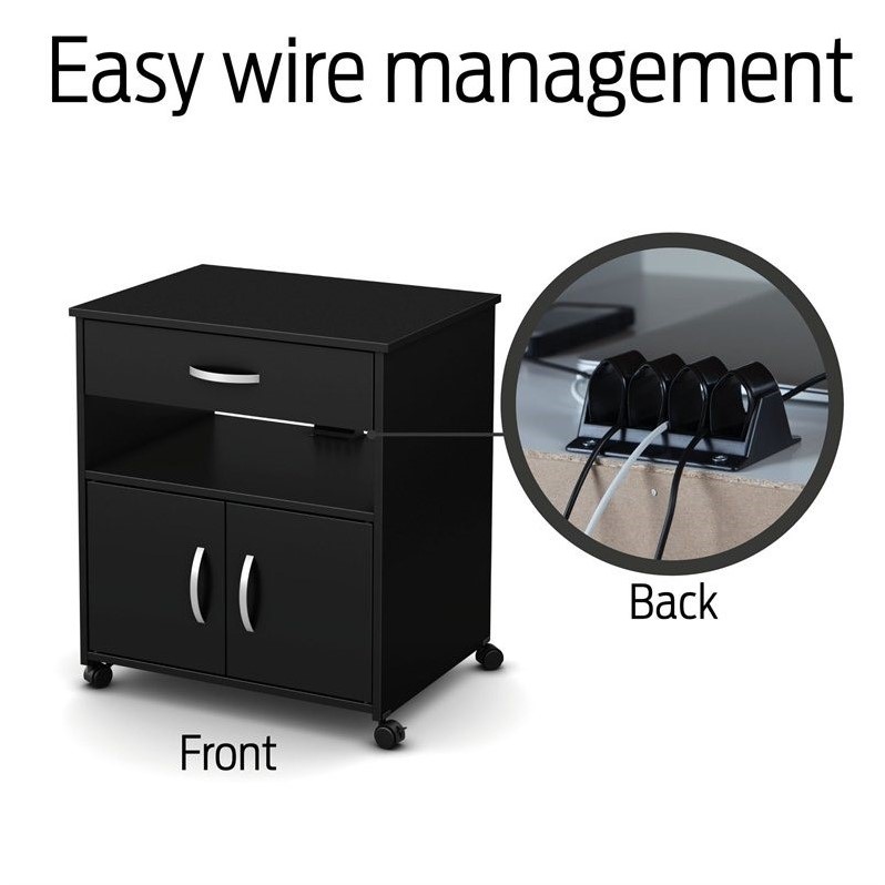 Pemberly Row Contemporary Wood Printer Cart in Pure Black Finsih
