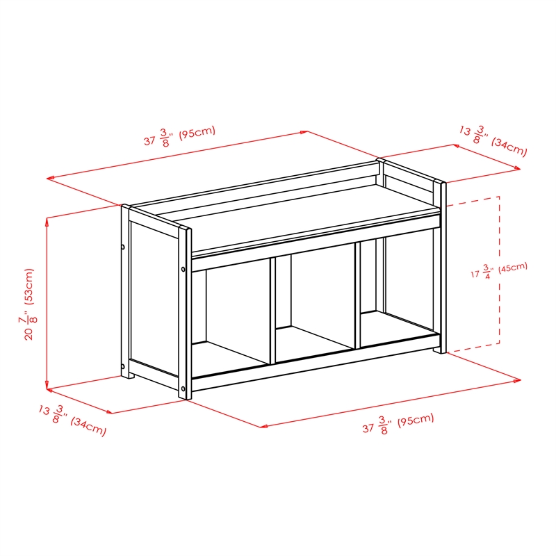 Pemberly Row Storage Transitional Solid Wood Bench in Dark Espresso