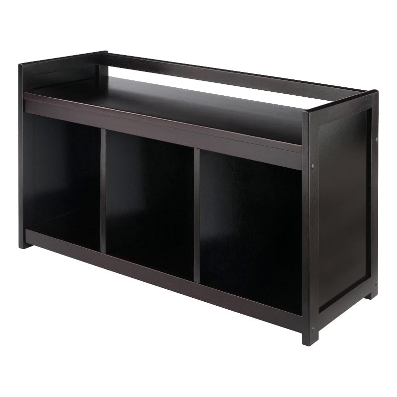 Pemberly Row Storage Transitional Solid Wood Bench in Dark Espresso