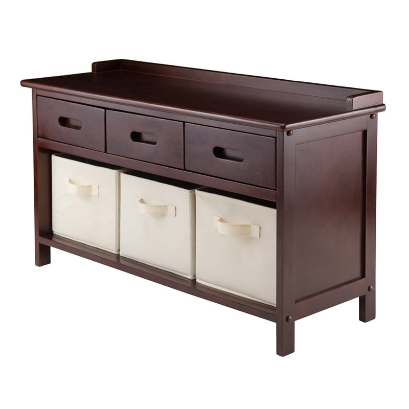 Pemberly Row 4 Pieces Storage Transitional Solid Wood Bench - Antique Walnut