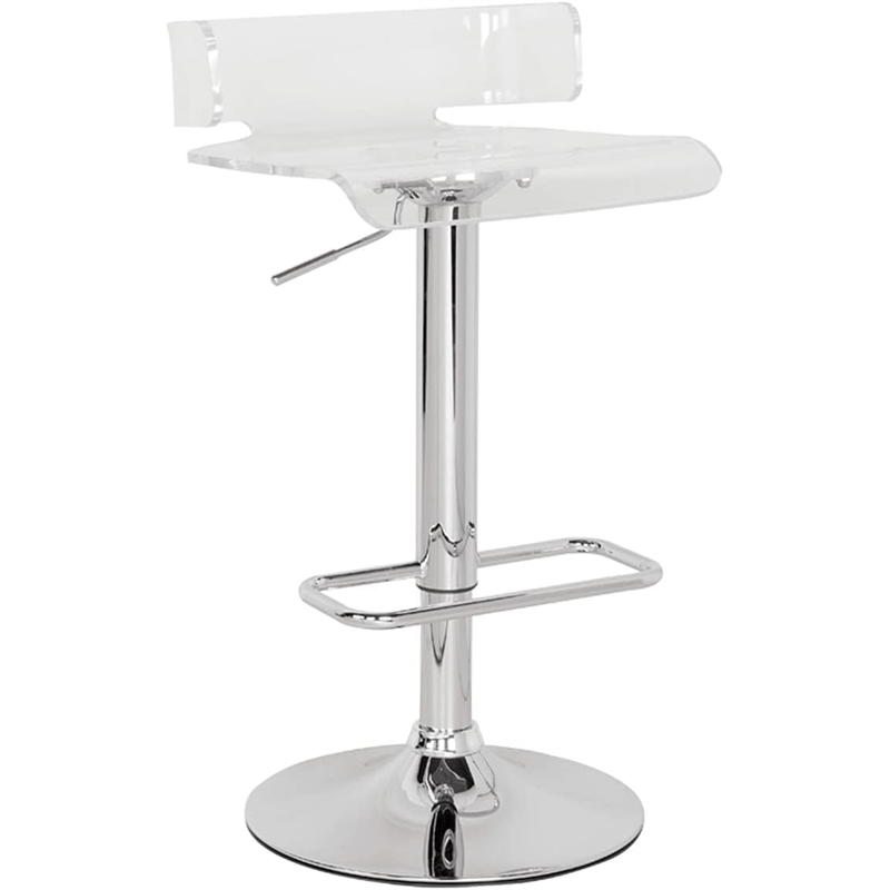 Pemberly Row Contemporary Swivel Adjustable Bar Stool in Clear