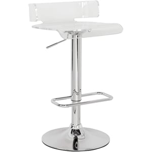 Pemberly Row Contemporary Swivel Adjustable Bar Stool in Clear