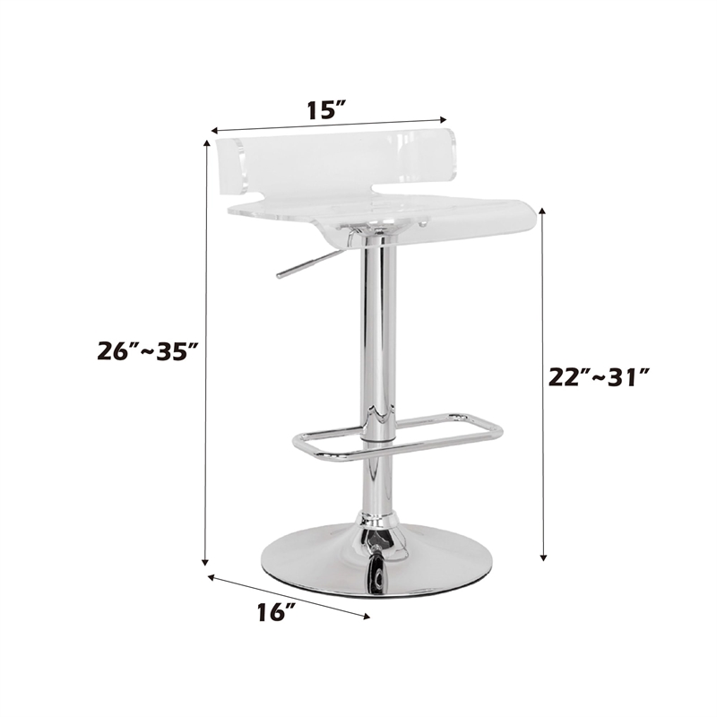 Pemberly Row Contemporary Swivel Adjustable Bar Stool in Clear
