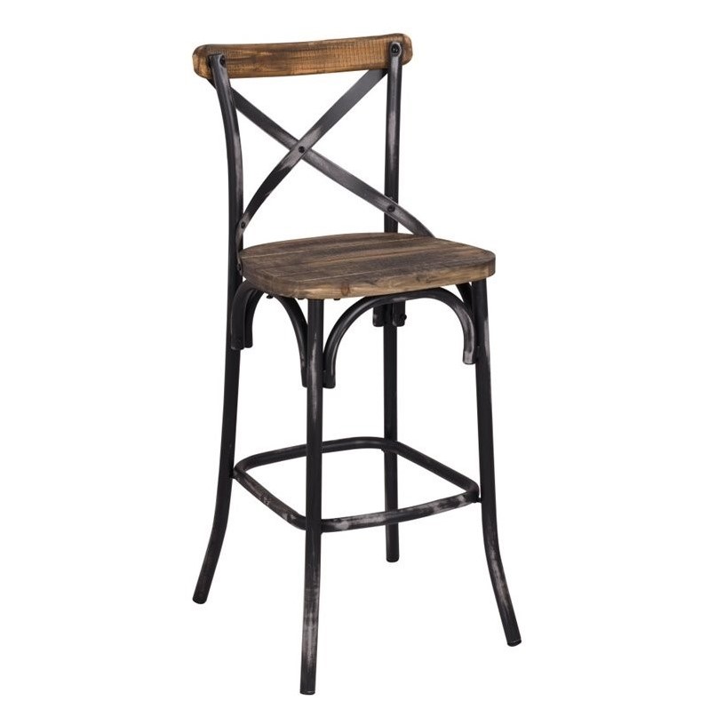 Pemberly Row Contemporary Bar Stool in Walnut and Antique Black