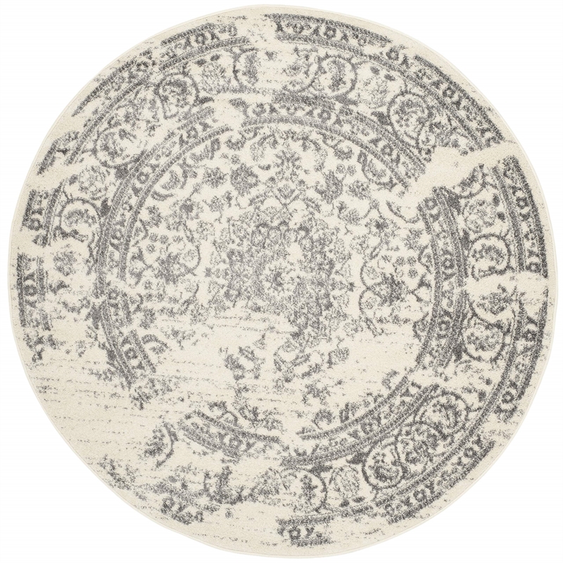 Pemberly Row Contemporary Polypropylene Ivory Area Rug - Round 4'