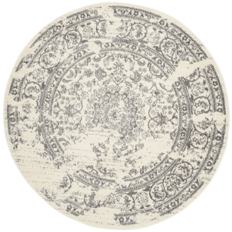 Pemberly Row Contemporary Polypropylene Ivory Area Rug - Round 6'