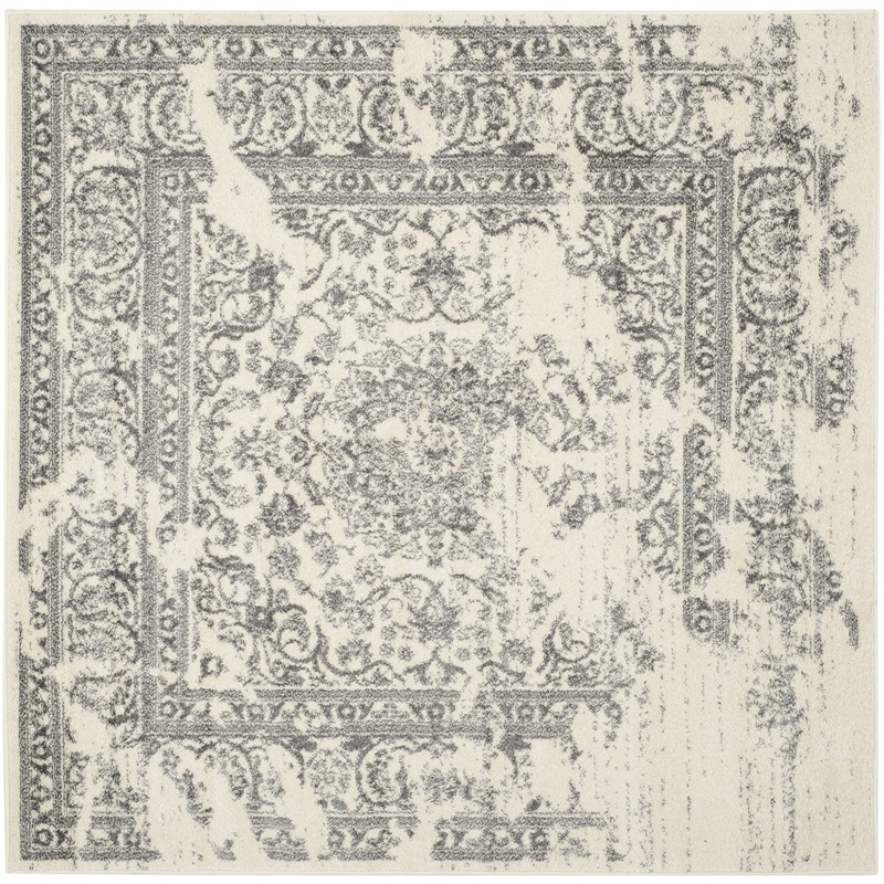 Pemberly Row Contemporary Polypropylene Ivory Area Rug - Square 4'