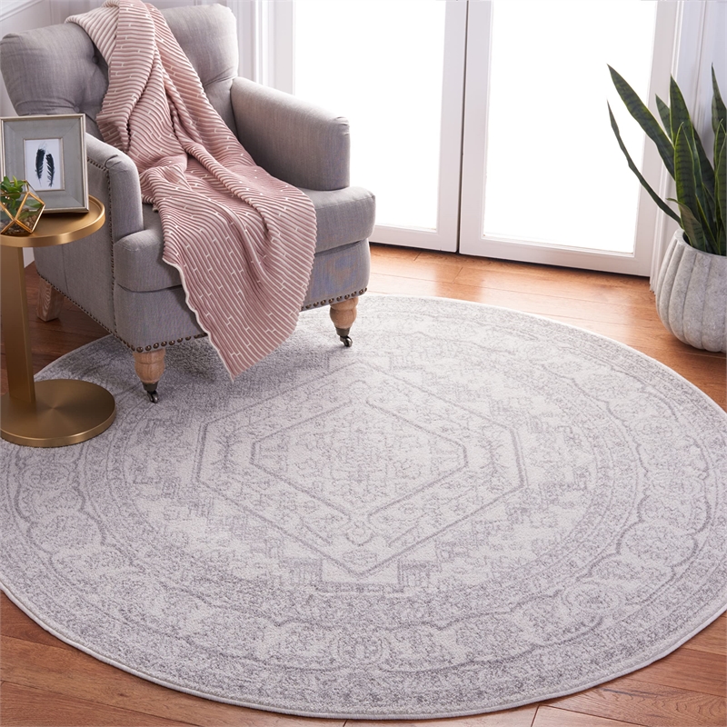Pemberly Row Contemporary Polypropylene Ivory Area Rug - Round 8'