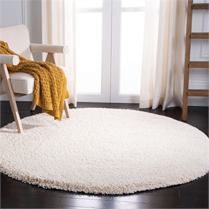Pemberly Row Contemporary Polypropylene Ivory Shag Rug - Round 5'1&quot