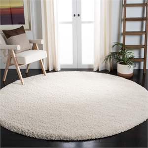 Pemberly Row Contemporary Polypropylene Ivory Shag Rug - Round 7'