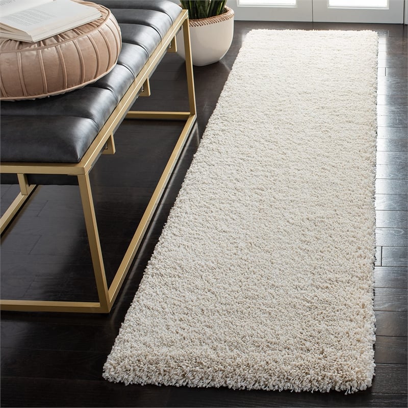 Pemberly Row Contemporary Polypropylene Ivory Shag Rug - Runner 2' x 6'