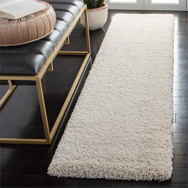 Pemberly Row Contemporary Polypropylene Ivory Shag Rug - Runner 2' x 10'