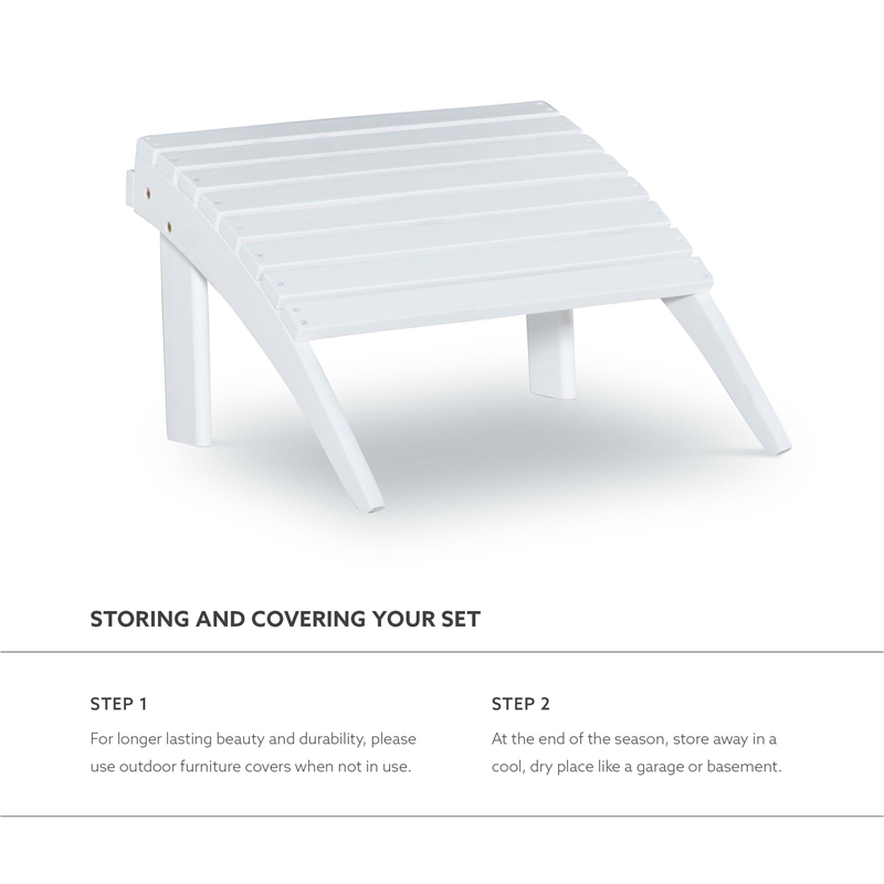 Pemberly Row Outdoor Solid Sturdy Acacia Wood Ottoman in White Stain