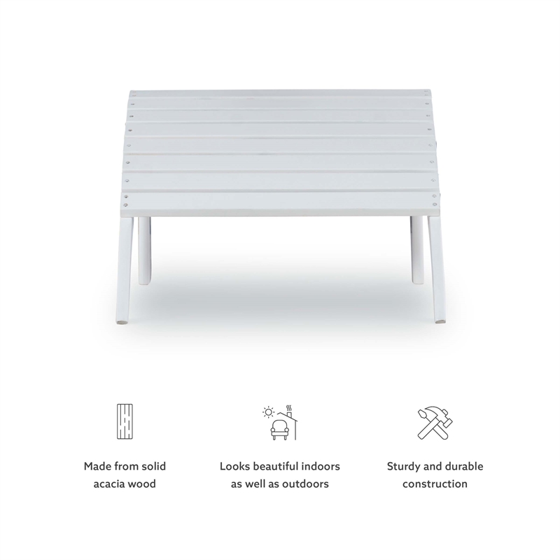 Pemberly Row Outdoor Solid Sturdy Acacia Wood Ottoman in White Stain