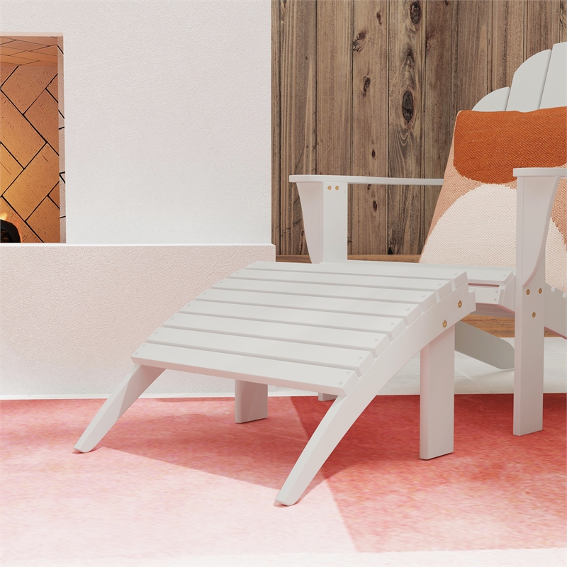 Pemberly Row Outdoor Solid Sturdy Acacia Wood Ottoman in White Stain