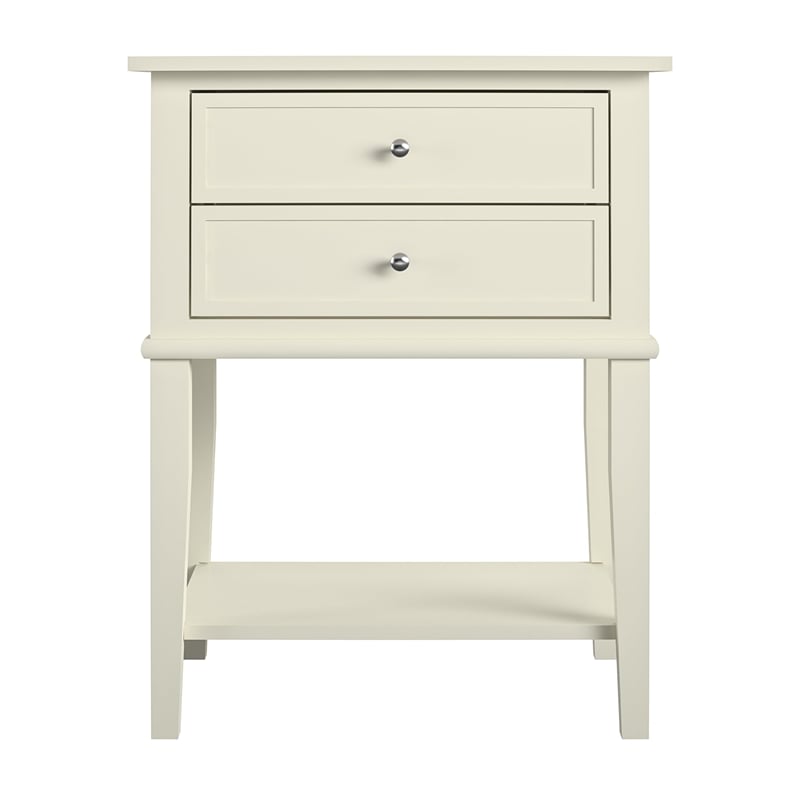 Pemberly Row Contemporary Wood Veneer 2 Drawer Accent Table in White